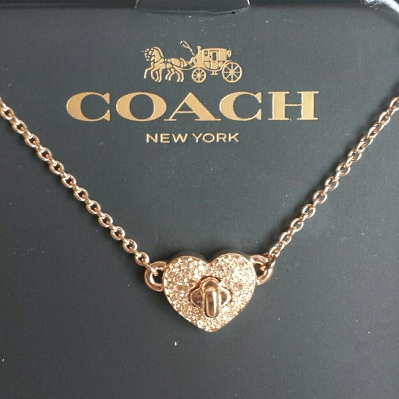 Coach Jewelry - Coach Turn Lock Heart Necklace Rosegold NIB